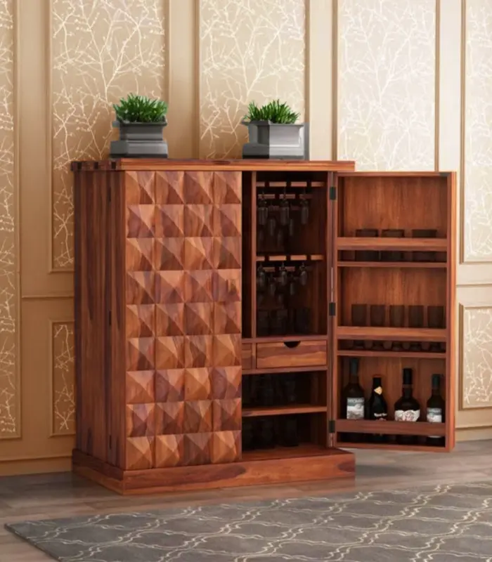 Eurico Sheesham Wood Bar Cabinet (Honey Finish)