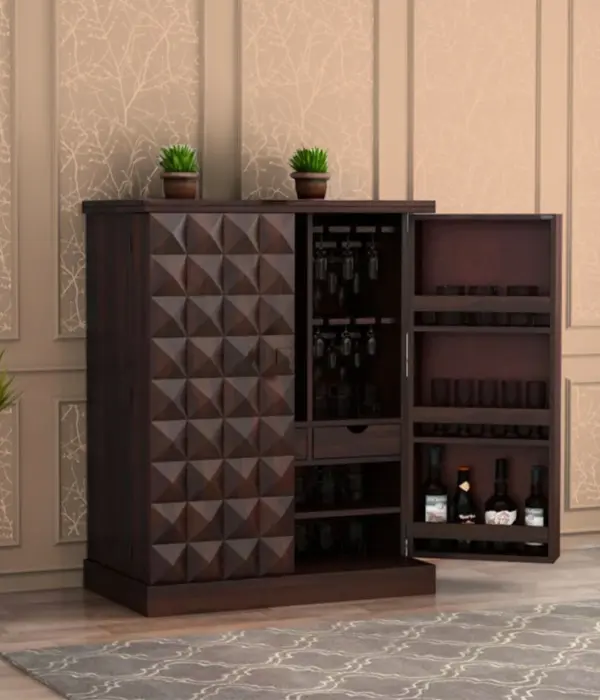 Eurico Sheesham Wood Bar Cabinet (Walnut Finish)