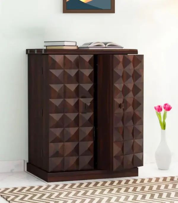 Eurico Sheesham Wood Small Bar Cabinet (Walnut Finish)