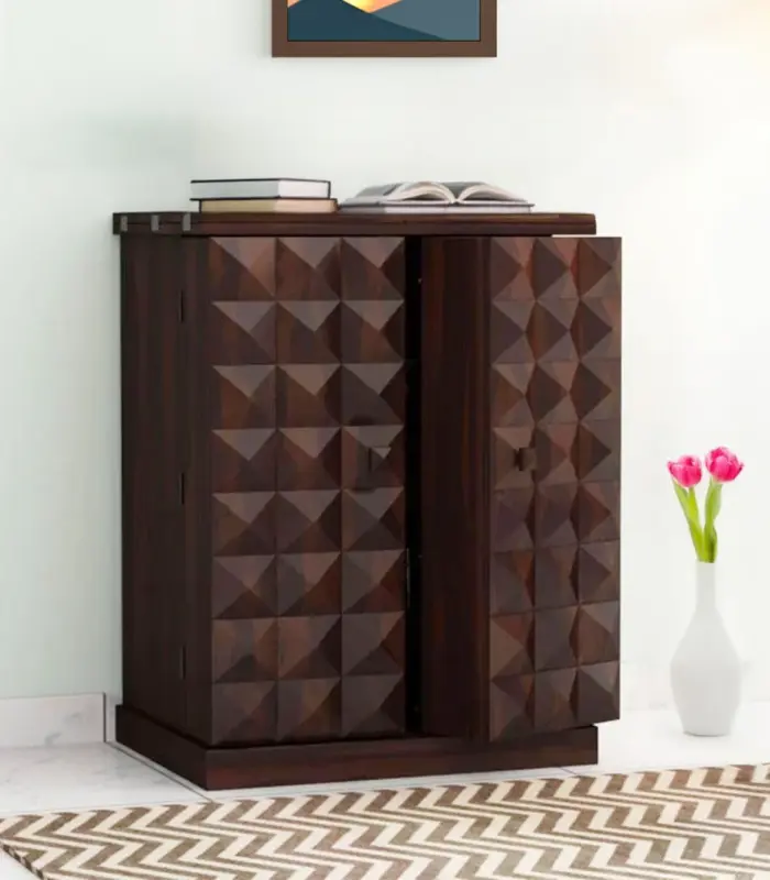 Eurico Sheesham Wood Small Bar Cabinet (Walnut Finish)