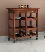 Hensys Sheesham Wood Bar Trolley (Honey Finish)