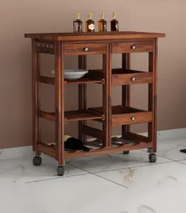 Hensys Sheesham Wood Bar Trolley (Honey Finish)