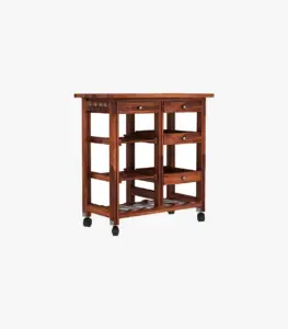 Hensys Sheesham Wood Bar Trolley (Honey Finish)