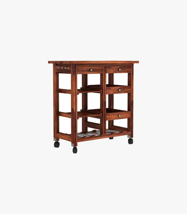 Hensys Sheesham Wood Bar Trolley (Honey Finish)