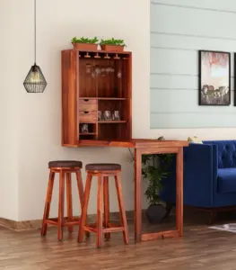 Hulger Sheesham Wood Wall Mounted Bar Cabinet (Honey Finish)