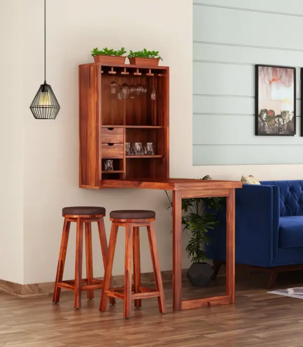 Hulger Sheesham Wood Wall Mounted Bar Cabinet (Honey Finish)