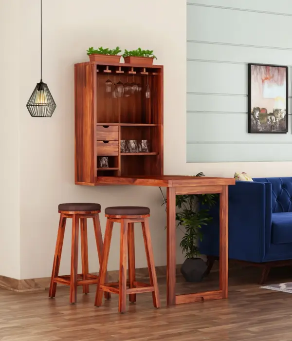 Hulger Sheesham Wood Wall Mounted Bar Cabinet (Honey Finish)