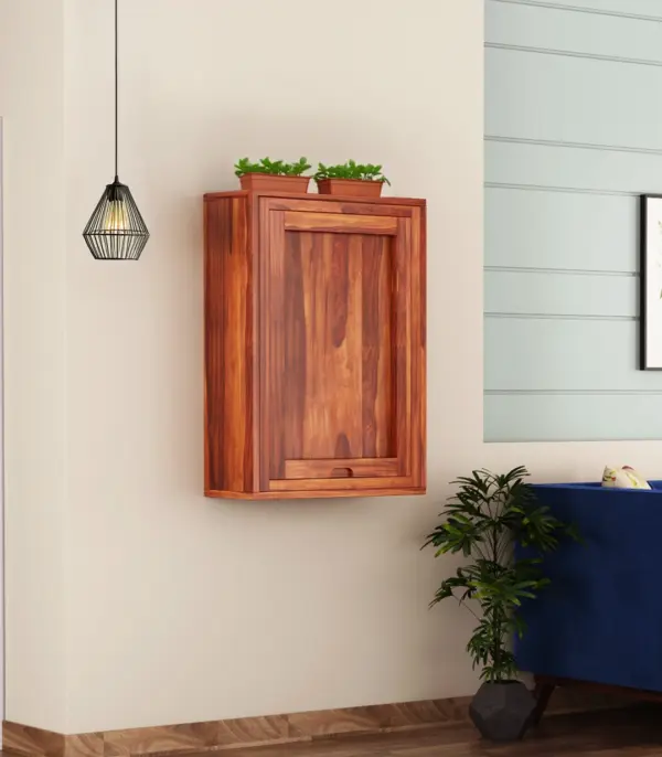 Hulger Sheesham Wood Wall Mounted Bar Cabinet (Honey Finish)