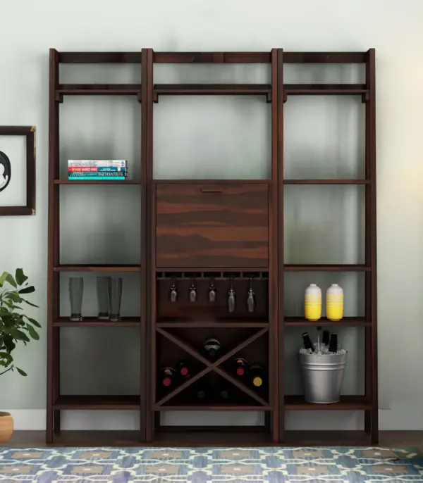 Hyrum Sheesham Wood Bar Cabinet (Walnut Finish)