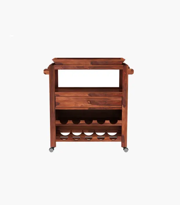 Kaasper Sheesham Wood Bar Trolley (Honey Finish)
