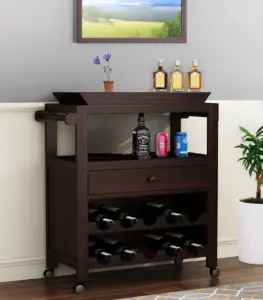 Kaasper Sheesham Wood Bar Trolley (Walnut Finish)