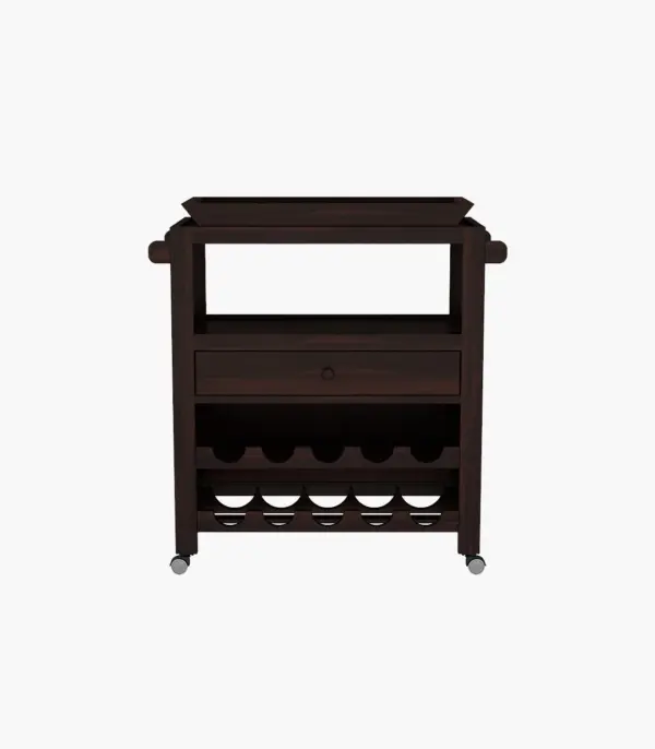 Kaasper Sheesham Wood Bar Trolley (Walnut Finish)