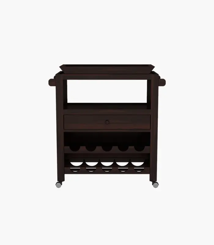 Kaasper Sheesham Wood Bar Trolley (Walnut Finish)