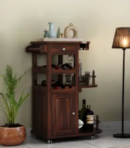 Kclany Sheesham Wood Bar Trolley (Walnut Finish)