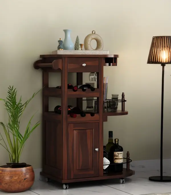 Kclany Sheesham Wood Bar Trolley (Walnut Finish)