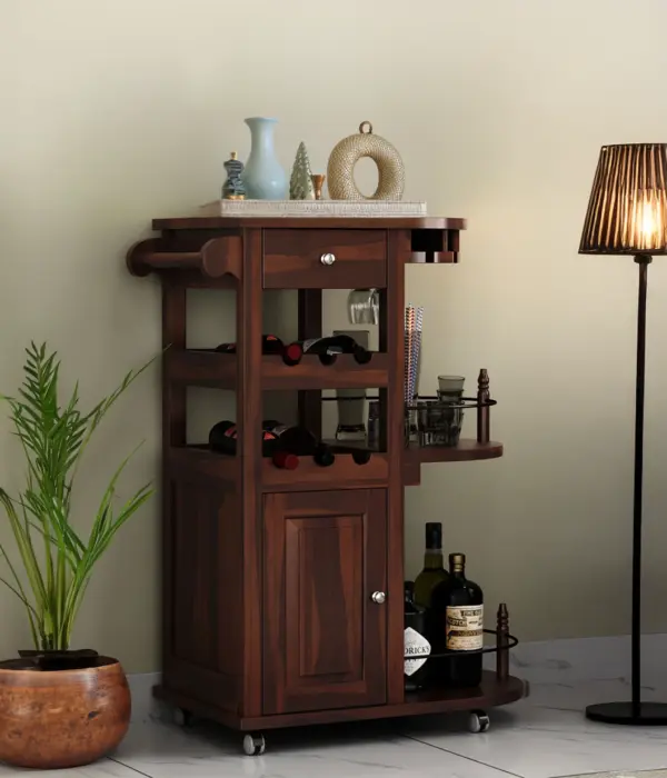 Kclany Sheesham Wood Bar Trolley (Walnut Finish)
