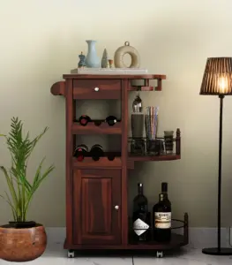 Kclany Sheesham Wood Bar Trolley (Walnut Finish)