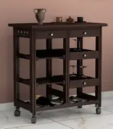 Kensys Sheesham Wood Bar Trolley (Walnut Finish)
