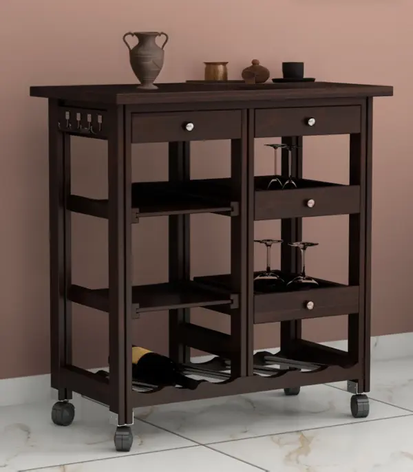 Kensys Sheesham Wood Bar Trolley (Walnut Finish)