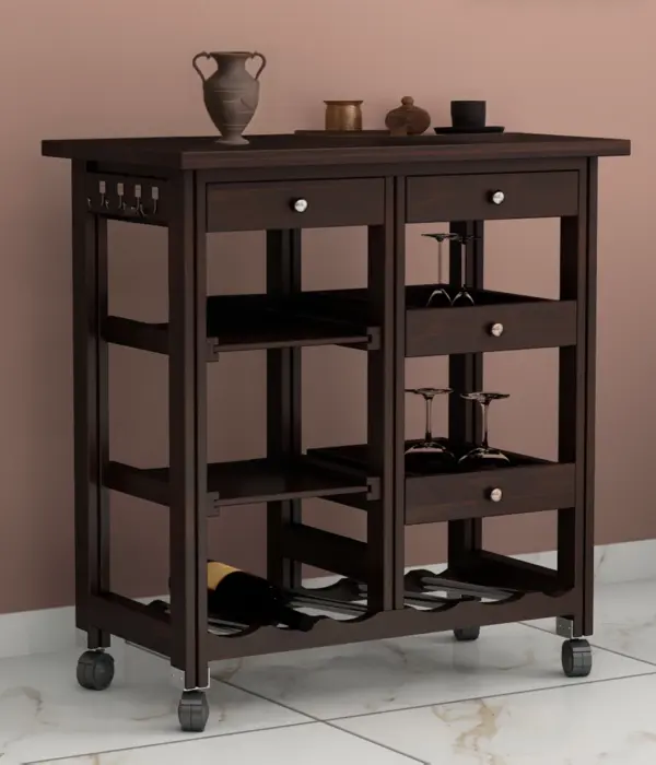Kensys Sheesham Wood Bar Trolley (Walnut Finish)