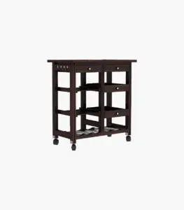 Kensys Sheesham Wood Bar Trolley (Walnut Finish)