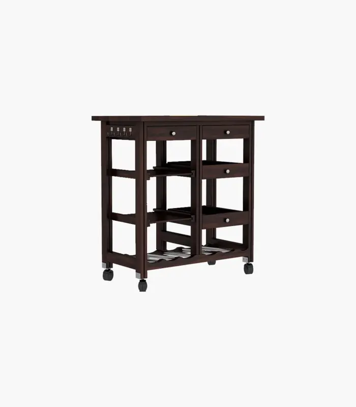 Kensys Sheesham Wood Bar Trolley (Walnut Finish)