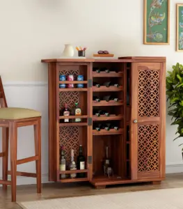 Kimbrey Sheesham Wood Bar Cabinet (Honey Finish)