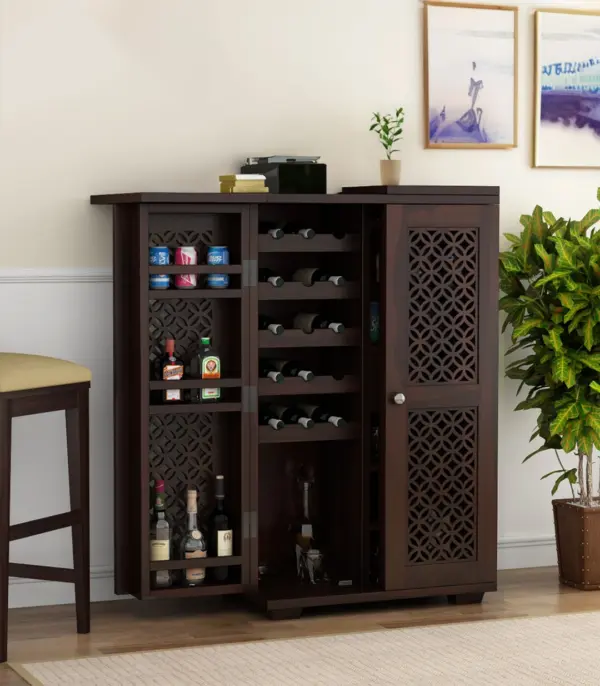 Kimbrey Sheesham Wood Bar Cabinet (Walnut Finish)