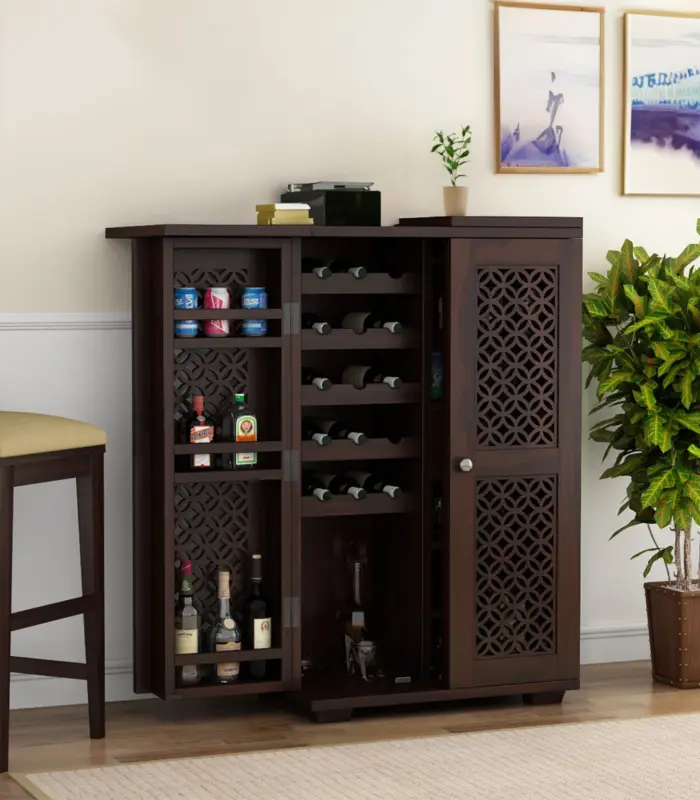 Kimbrey Sheesham Wood Bar Cabinet (Walnut Finish)