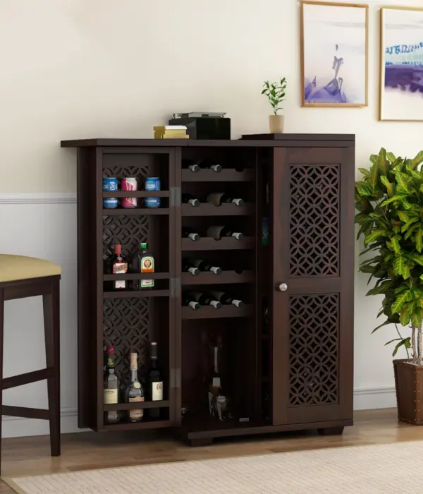 Kimbrey Sheesham Wood Bar Cabinet (Walnut Finish)