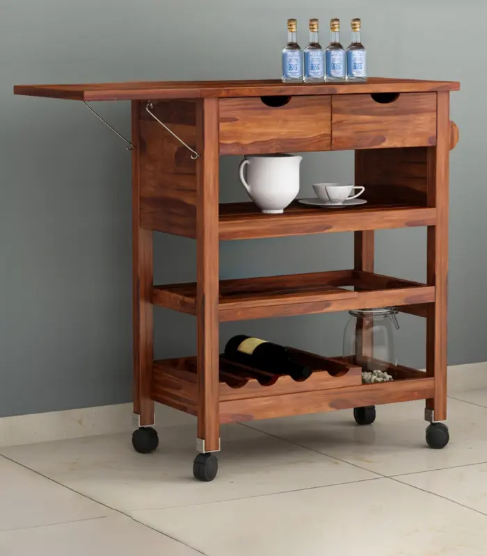 Kyonic Sheesham Wood Bar Trolley (Honey Finish)