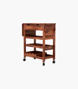 Kyonic Sheesham Wood Bar Trolley (Honey Finish)