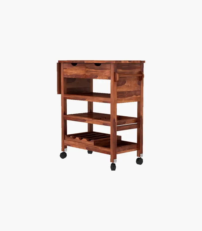 Kyonic Sheesham Wood Bar Trolley (Honey Finish)