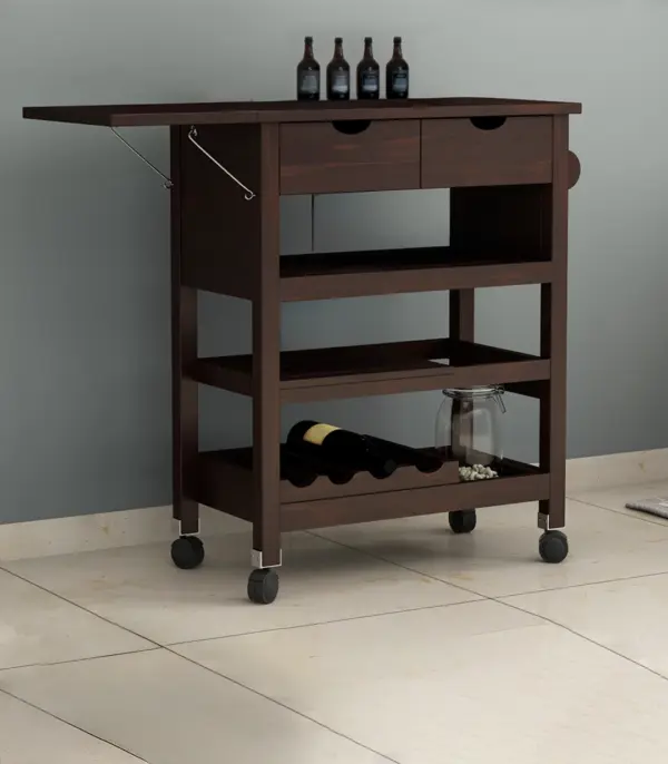 Kyonic Sheesham Wood Bar Trolley (Walnut Finish)