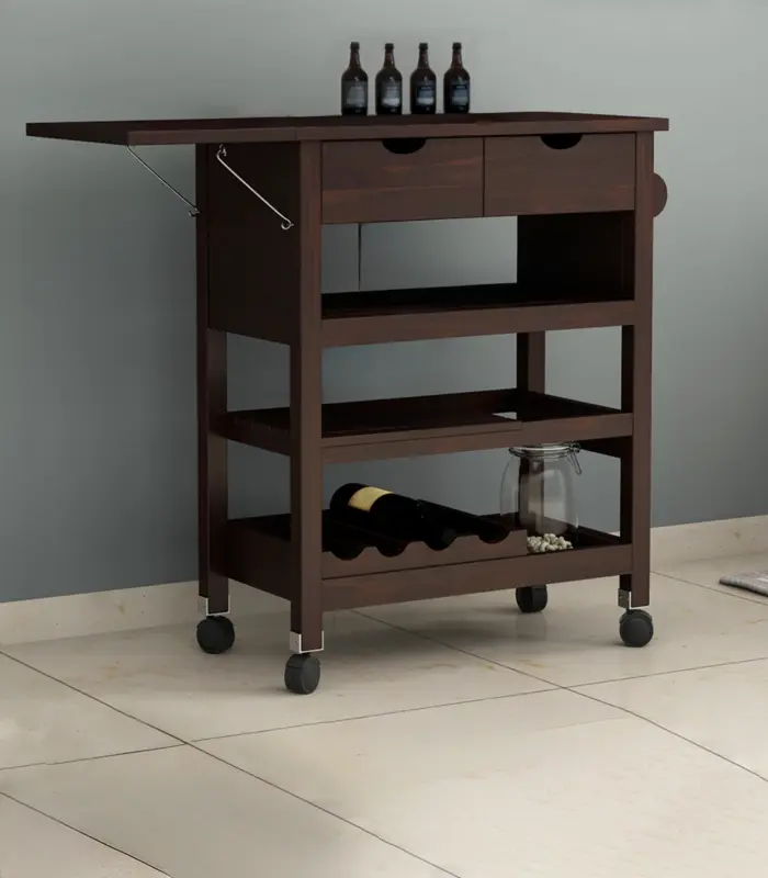 Kyonic Sheesham Wood Bar Trolley (Walnut Finish)