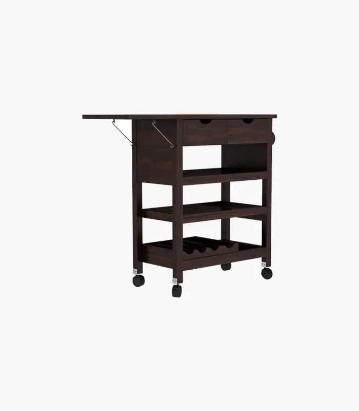 Kyonic Sheesham Wood Bar Trolley (Walnut Finish)