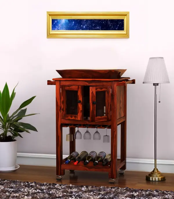 Mendil Sheesham Wood Bar Trolley (Honey Finish)