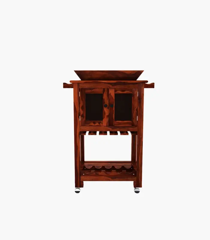 Mendil Sheesham Wood Bar Trolley (Honey Finish)