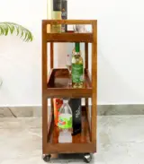 Noren Sheesham Wood Bar Trolley with 3 Shelf (Honey Finish)