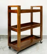 Noren Sheesham Wood Bar Trolley with 3 Shelf (Honey Finish)