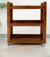 Noren Sheesham Wood Bar Trolley with 3 Shelf (Honey Finish)