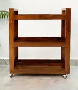 Noren Sheesham Wood Bar Trolley with 3 Shelf (Honey Finish)