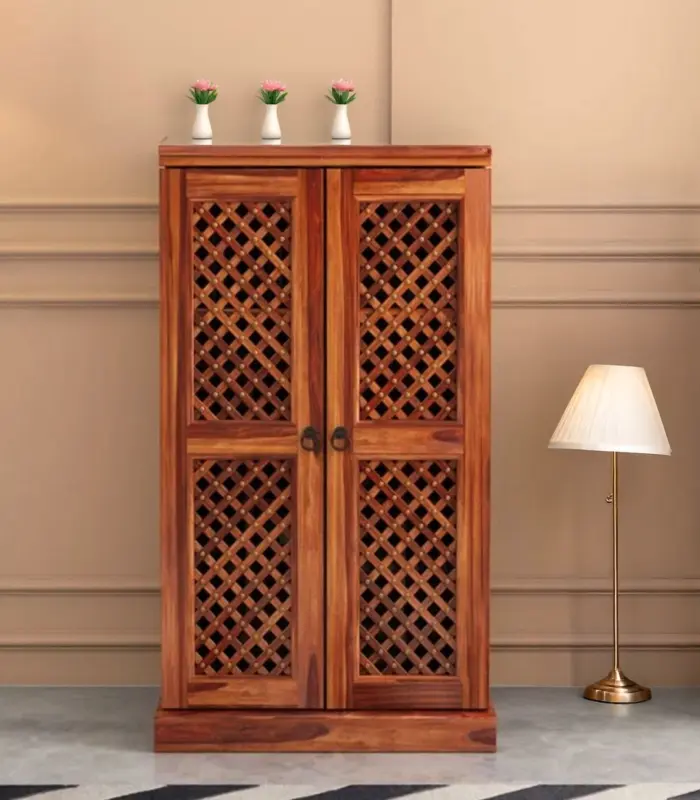 Paivelin Sheesham Wood Bar Cabinet (Honey Finish)