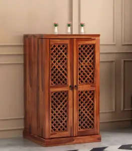Paivelin Sheesham Wood Bar Cabinet (Honey Finish)