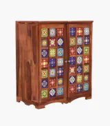 Roko Solid Sheesham Wood Bar Cabinet (Honey Finish)