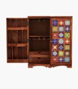 Roko Solid Sheesham Wood Bar Cabinet (Honey Finish)