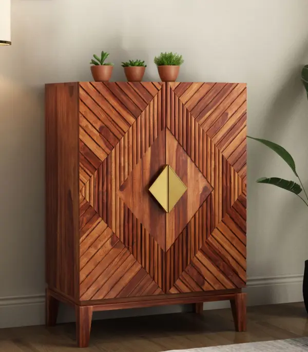 Sunslow Sheesham Wood Bar Cabinet (Honey Finish)