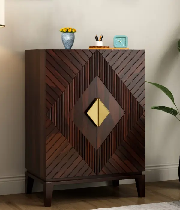 Sunslow Sheesham Wood Bar Cabinet (Walnut Finish)