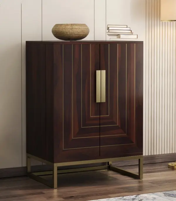 Vailyton Sheesham Wood Bar Cabinet (Walnut Finish)