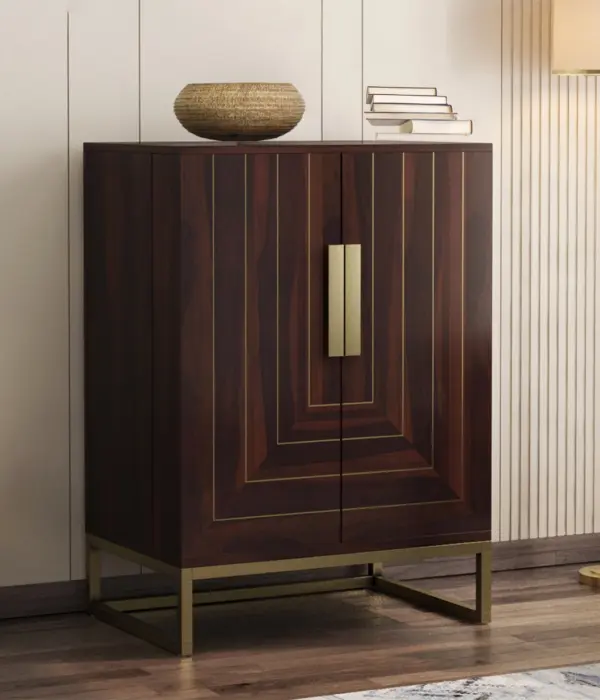 Vailyton Sheesham Wood Bar Cabinet (Walnut Finish)
